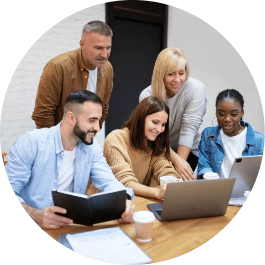 Professional team collaborating on business consulting services and team project planning in a modern office