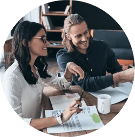 Business professionals discussing strategic planning services and business consulting solutions during a team meeting
